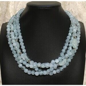 Vintage Aqua Blue Bead Necklace Plastic 4 Strands Collar style